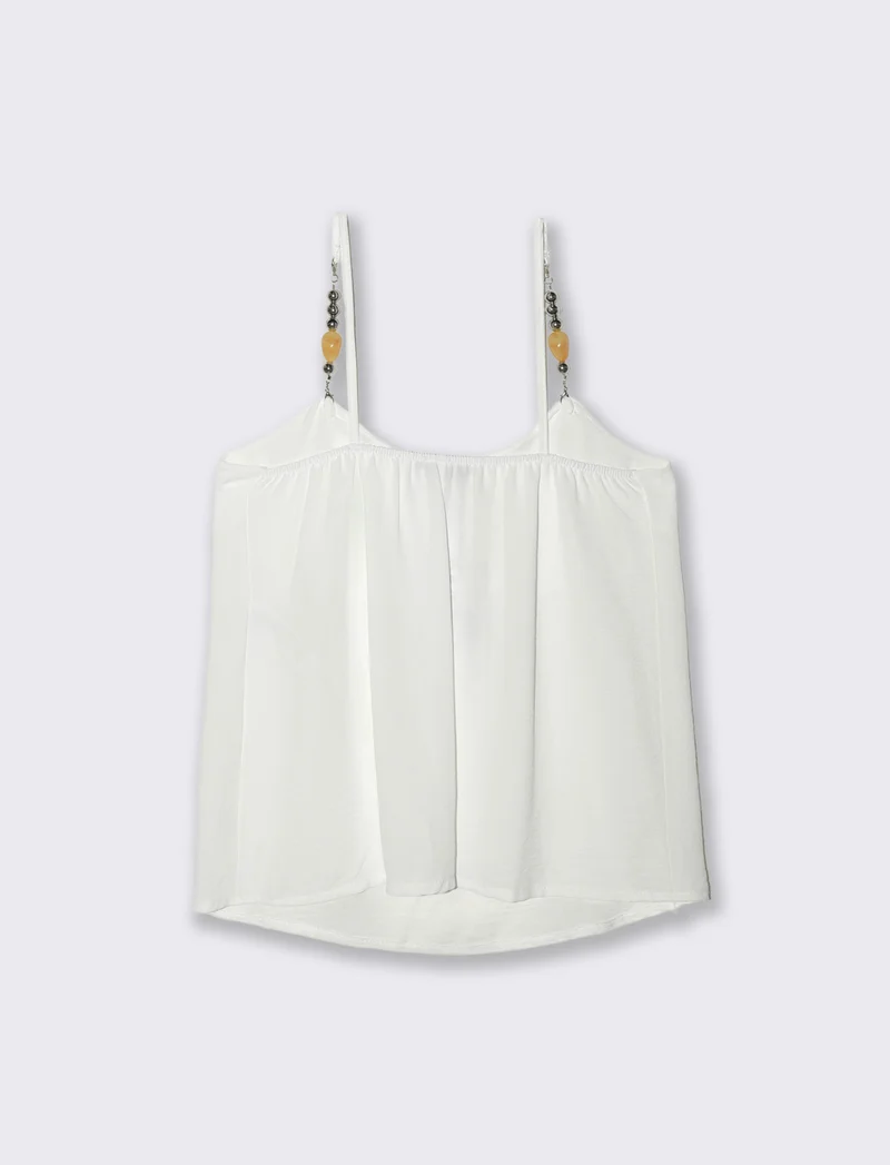 Top con bretelle con accessorio - Bianco