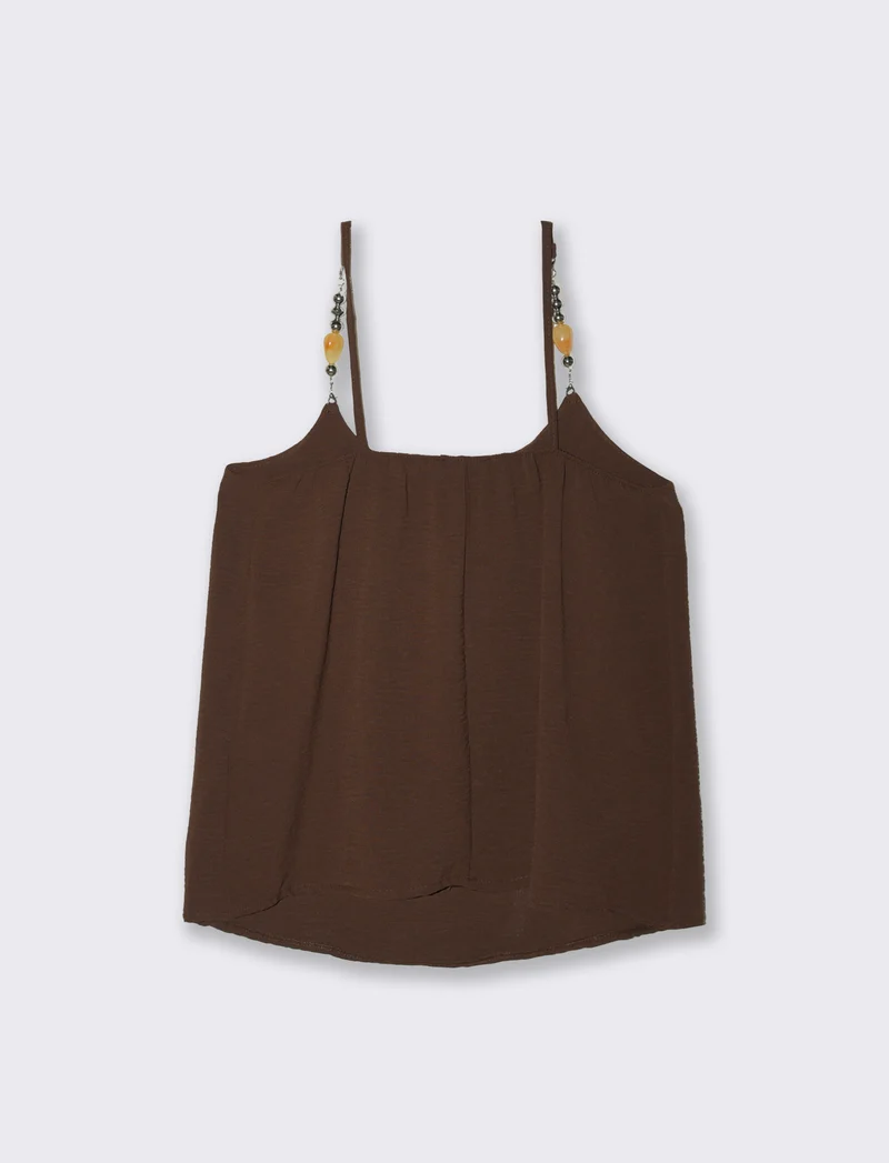 Top con bretelle con accessorio - Moro