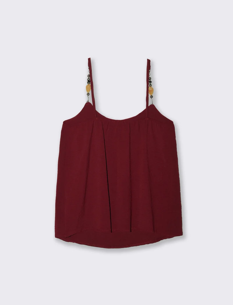 Top con bretelle con accessorio - Rosso india