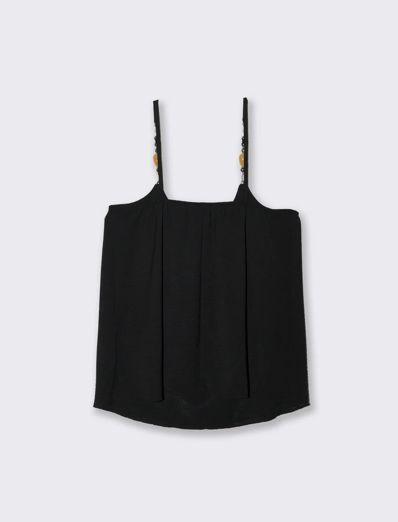 Top con bretelle con accessorio - Nero