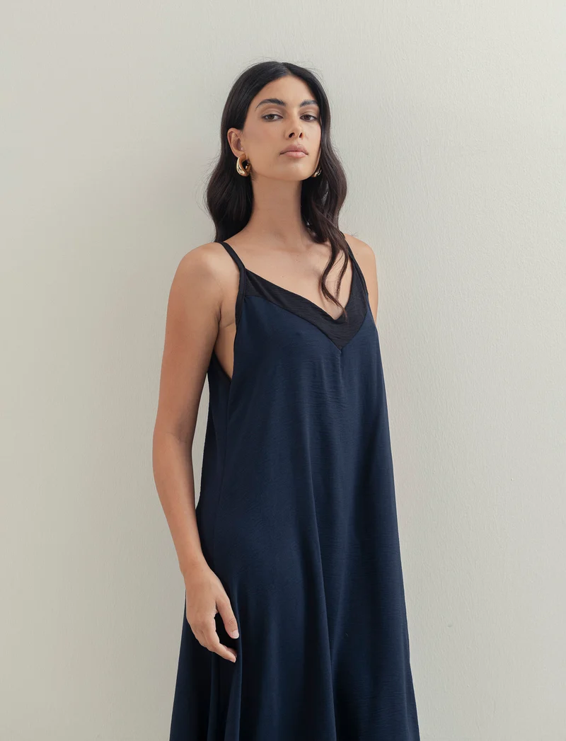 Vestito lungo bicolor - Blu