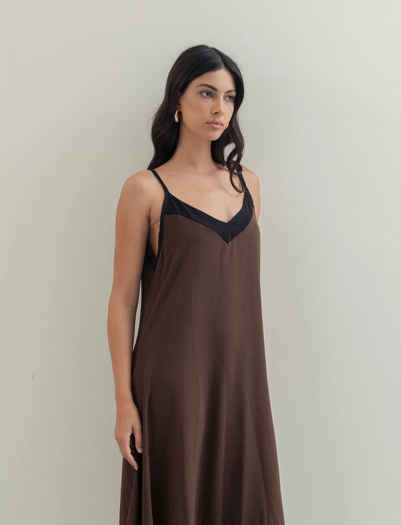 Vestito lungo bicolor - Moro