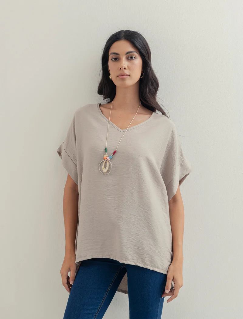 Casacca over con collana - Grigio fango