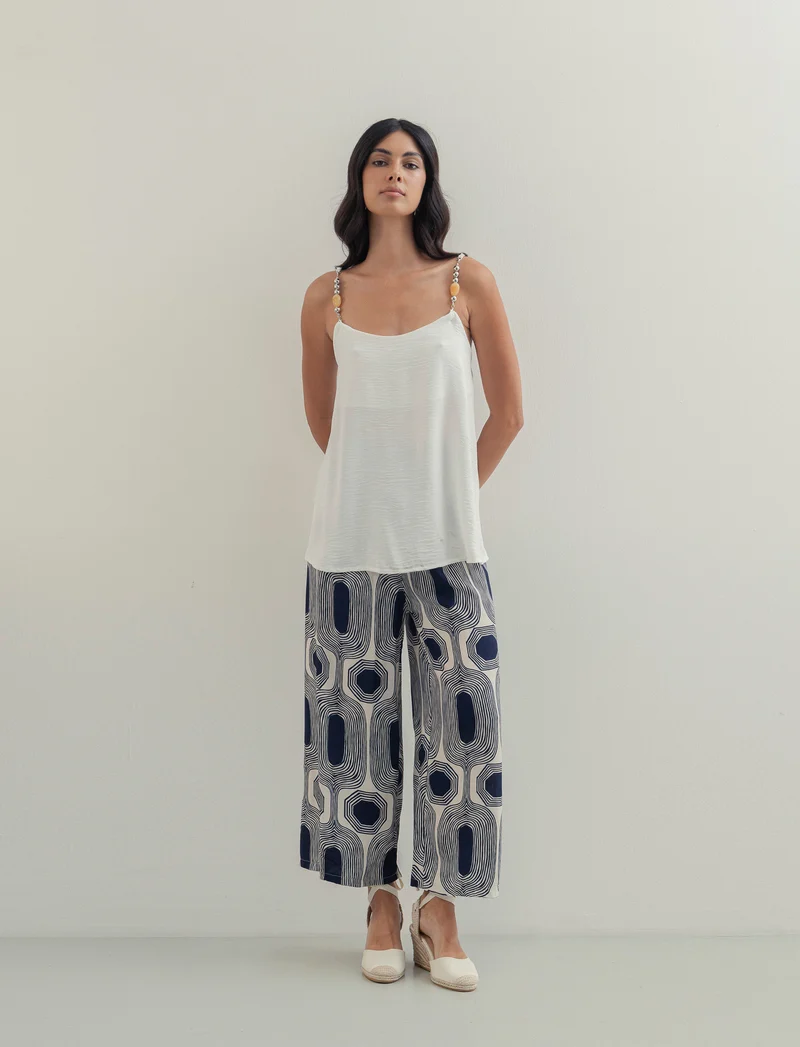 Pantalone largo stampato in viscosa - Blu