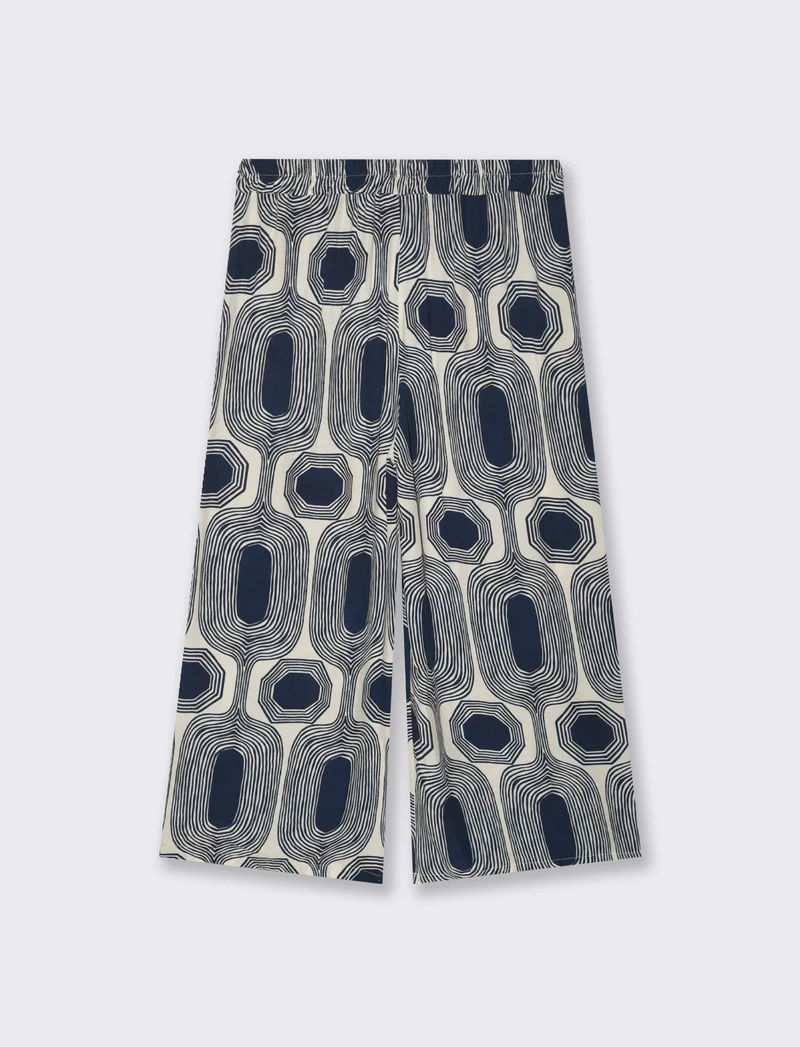 Pantalone largo stampato in viscosa - Blu