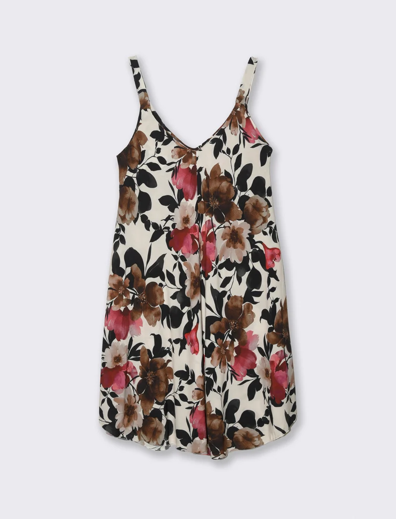 Vestito stampato con bretelline - Nero