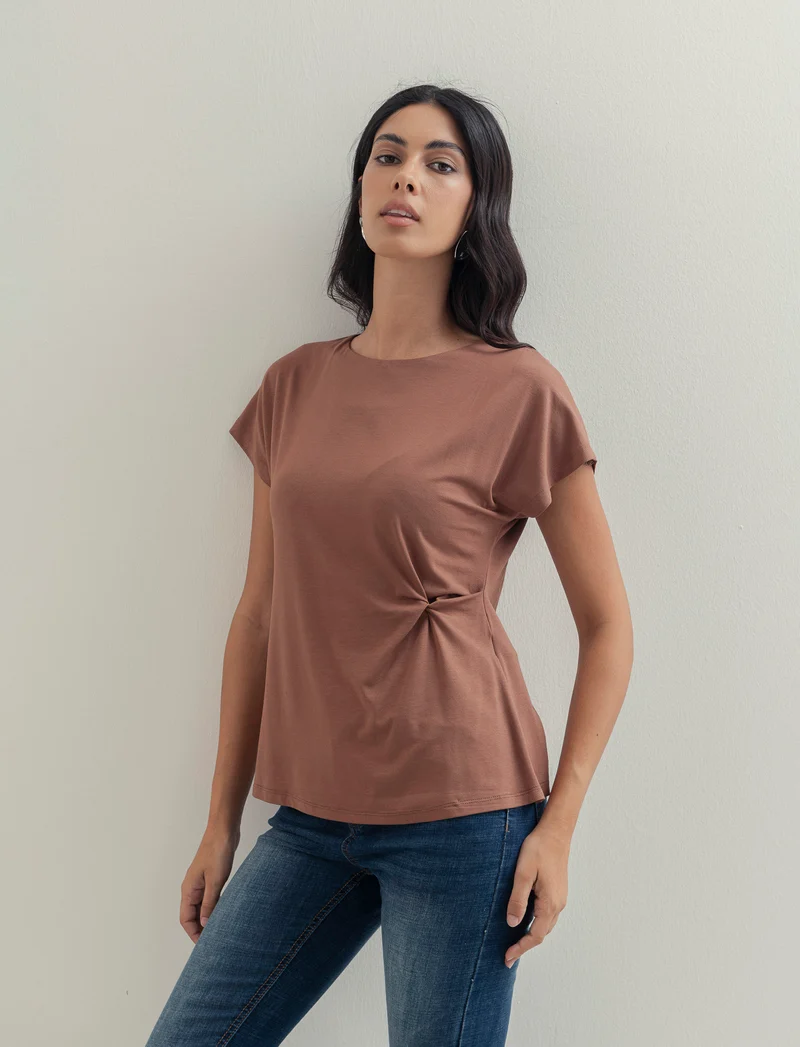 Tshirt con nodo in viscosa - Marrone tabacco