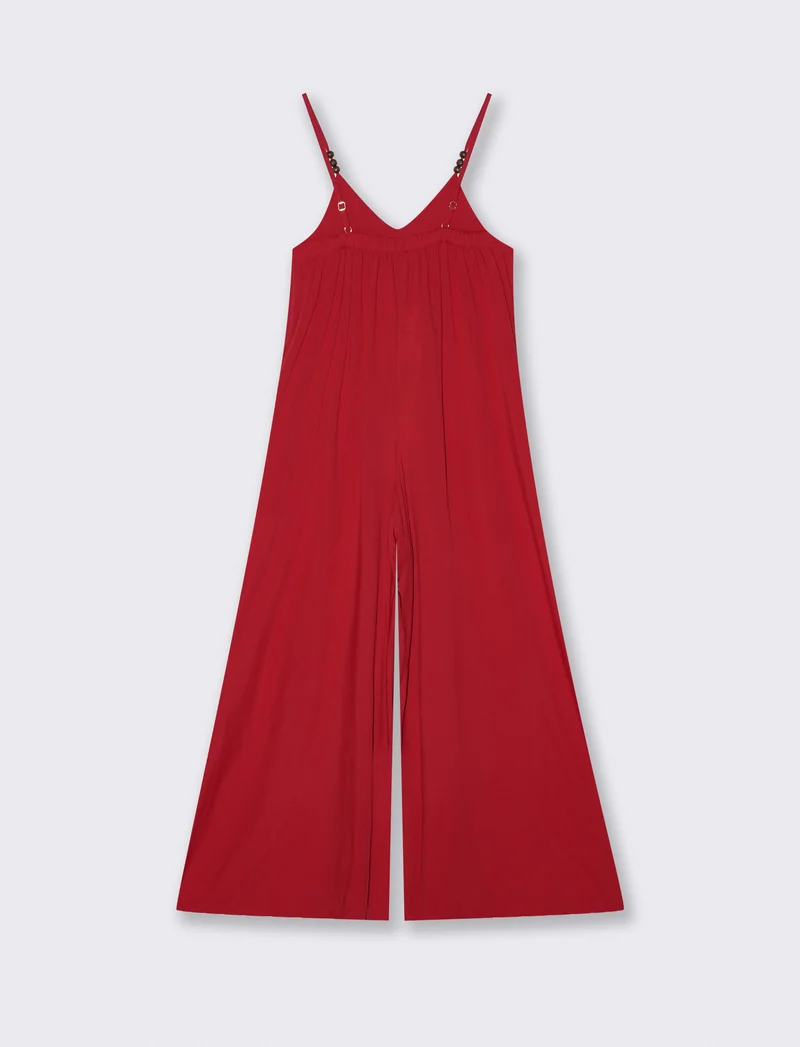 Vestito lungo in viscosa con bretelle - Rosso