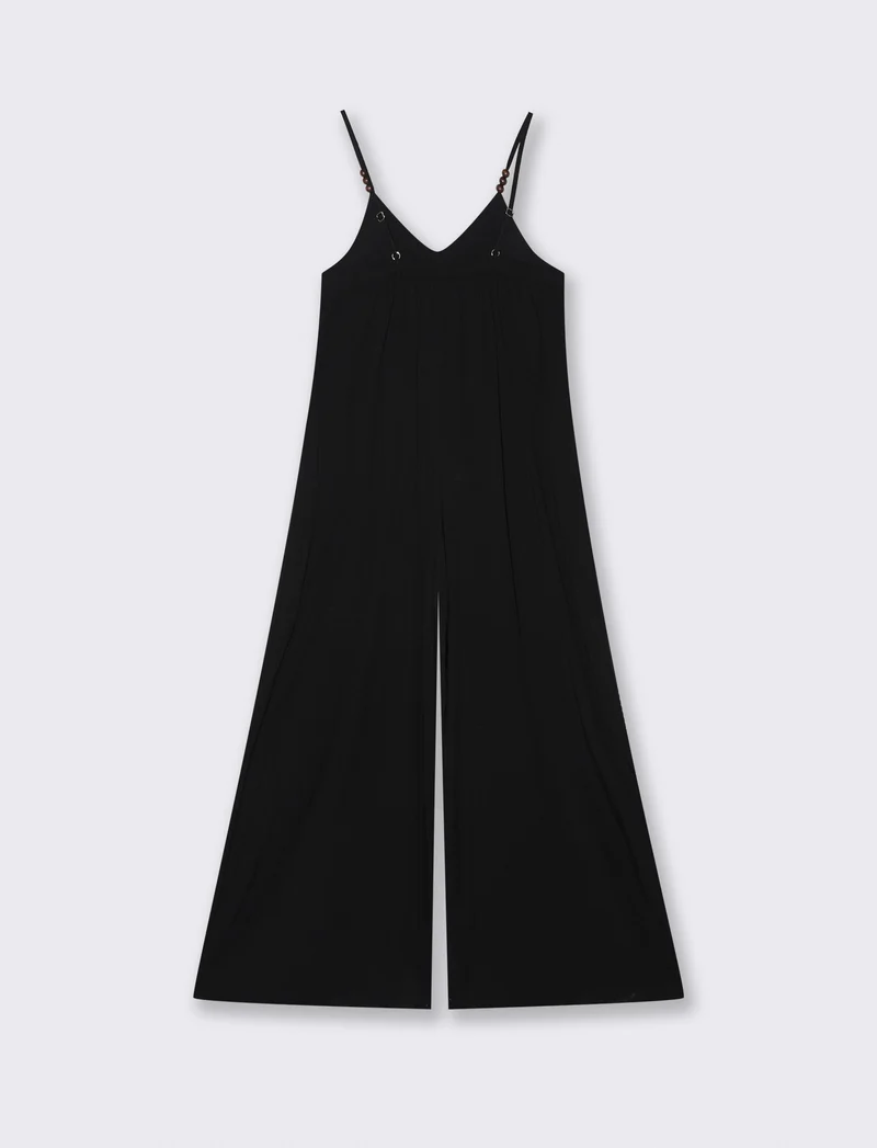 Vestito lungo in viscosa con bretelle - Nero