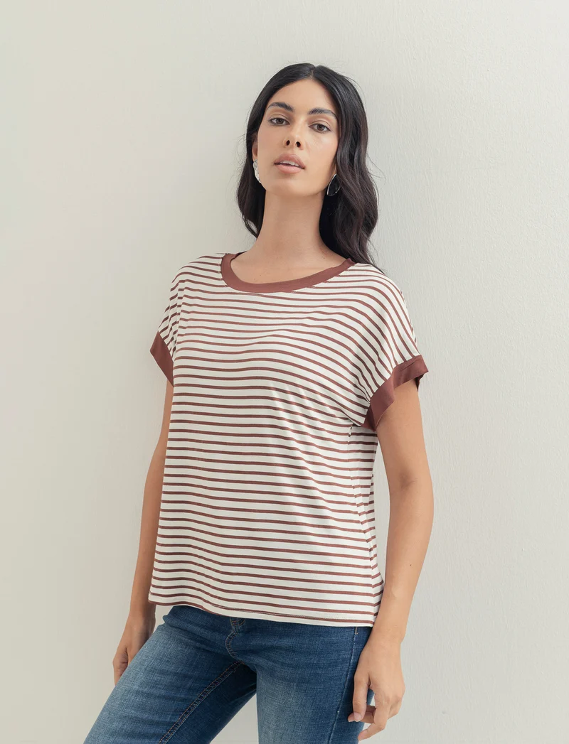 tshirt in viscosa rigata - Beige