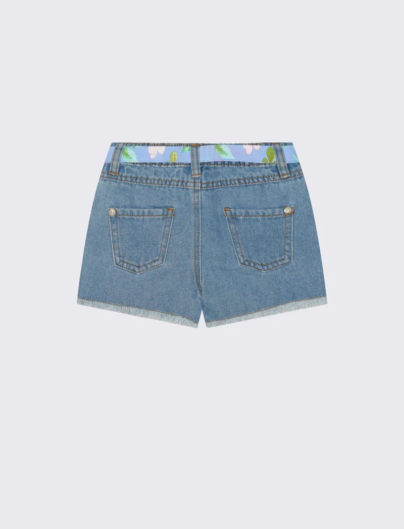 Shorts di jeans con applicazioni e cintura - Denim