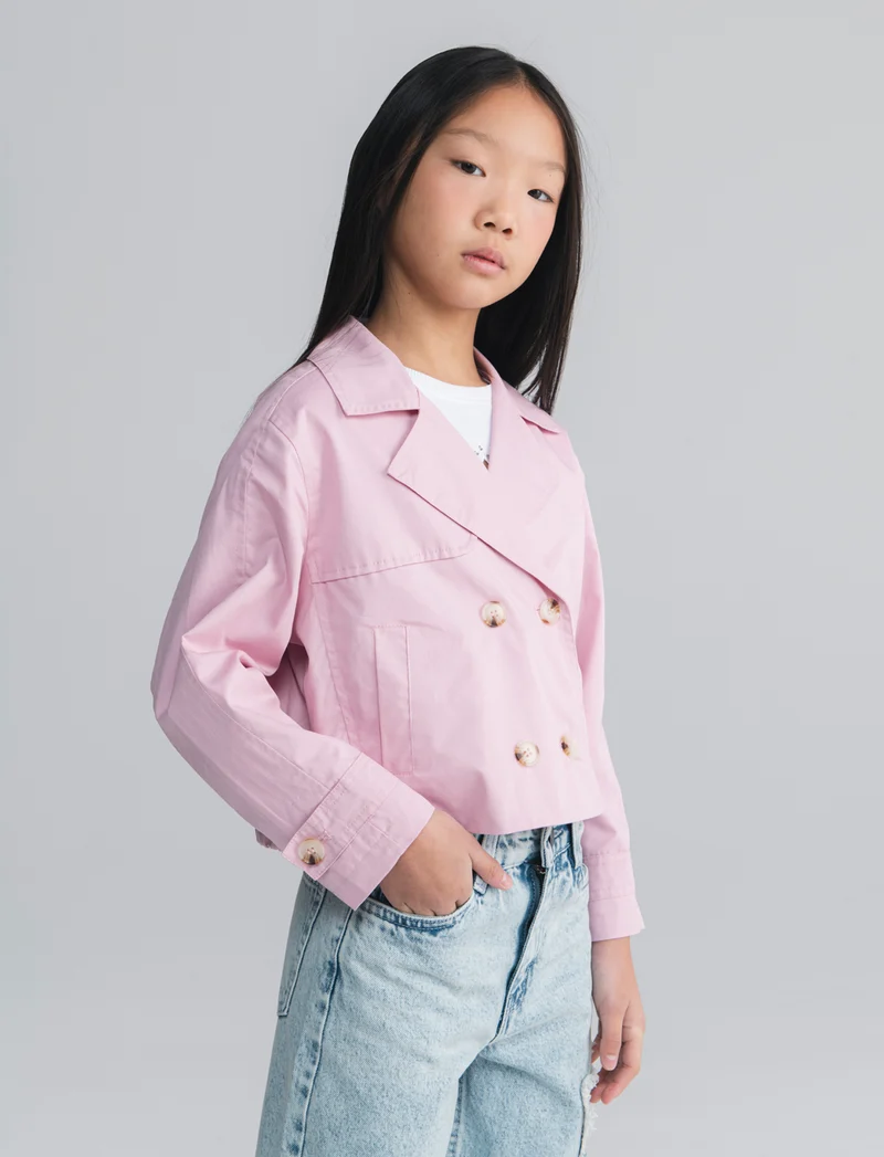 Trench doppio petto per bambina elegante - Rosa chiaro