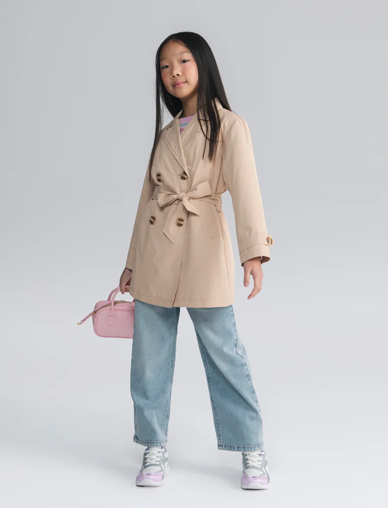 Trench doppiopetto sabbia con cintura bambina - Beige