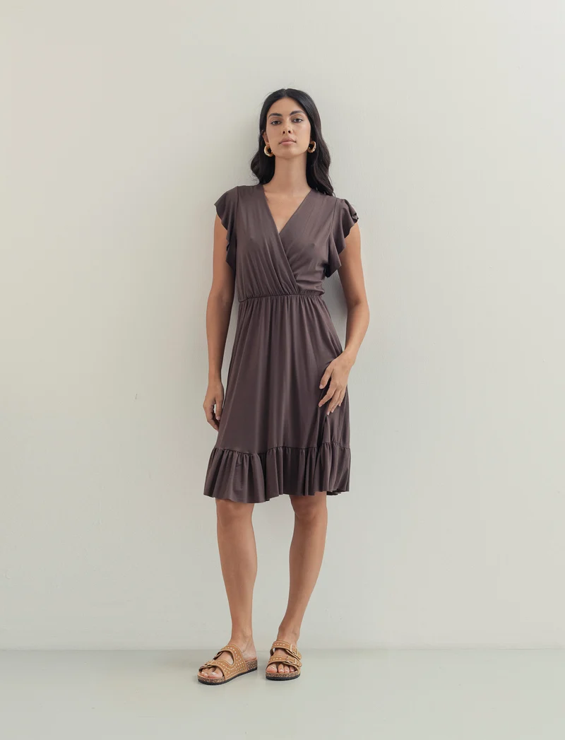 Vestito lungo con volants per donna - Moro