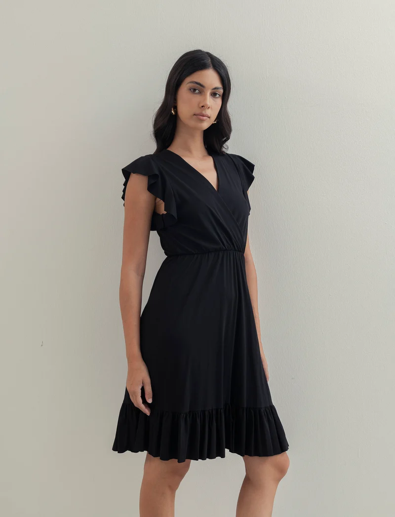 Vestito lungo con volants per donna - Nero