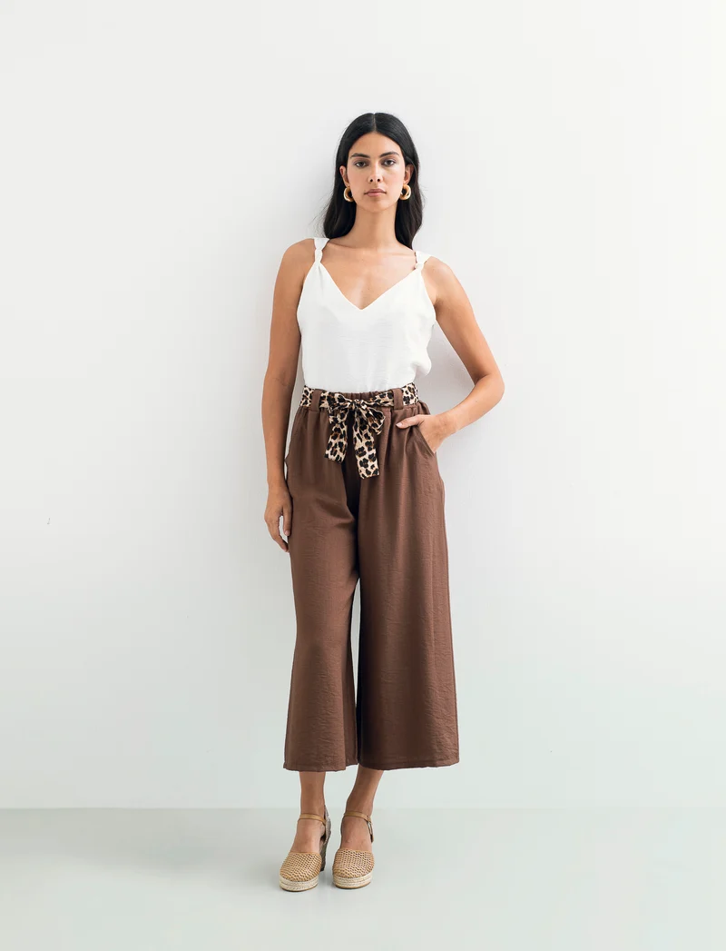 Pantalone largo con cintura stampata - Moro