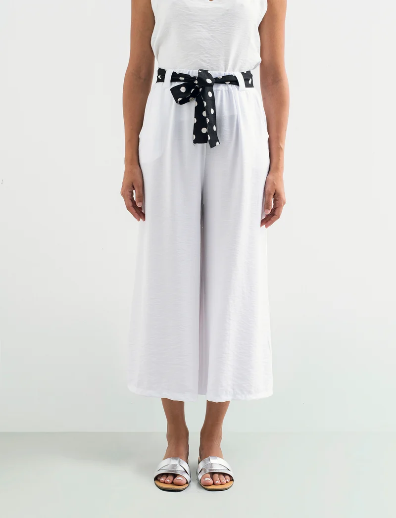Pantalone largo con cintura stampata - Bianco latte
