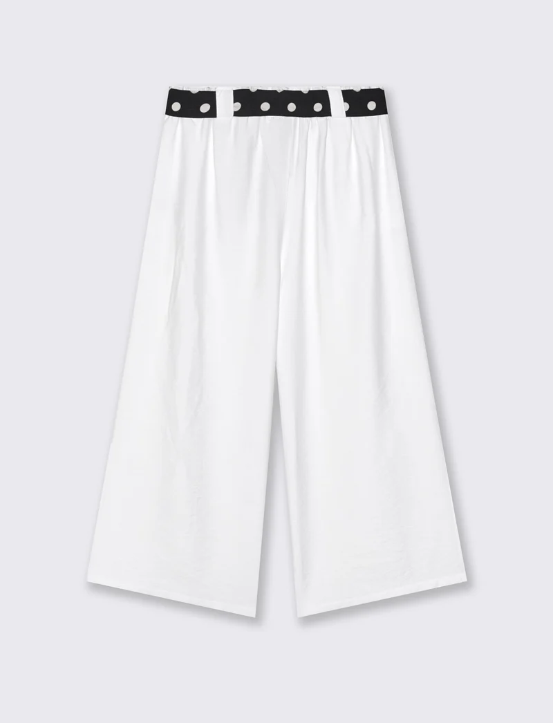 Pantalone largo con cintura stampata - Bianco latte