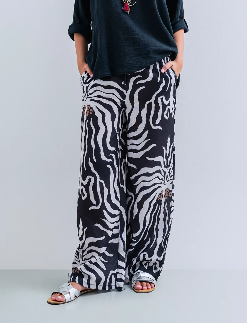 Pantalone palazzo stampato - Nero