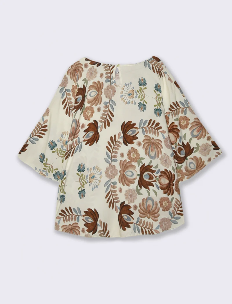 Tshirt in viscosa stampato - Marrone tabacco