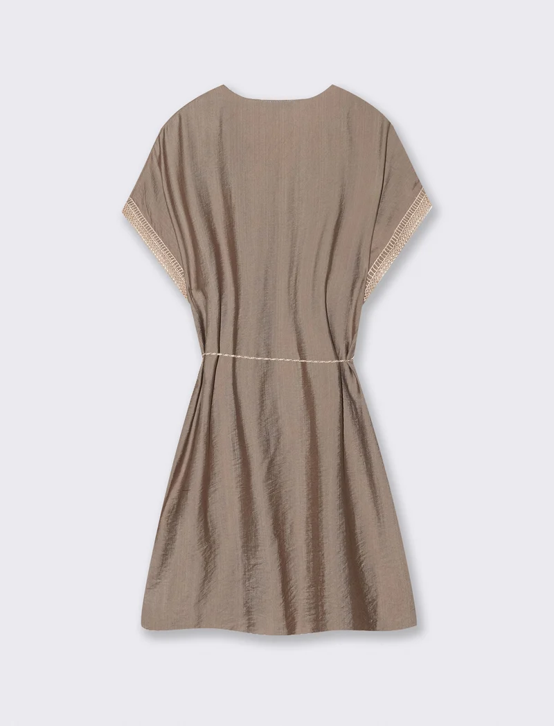 Vestito con cintura e passamaneria - Grigio fango