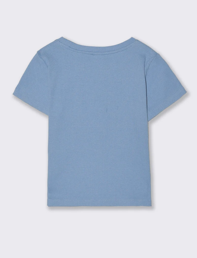 T-shirt in costina con stella e strass - Azzurro