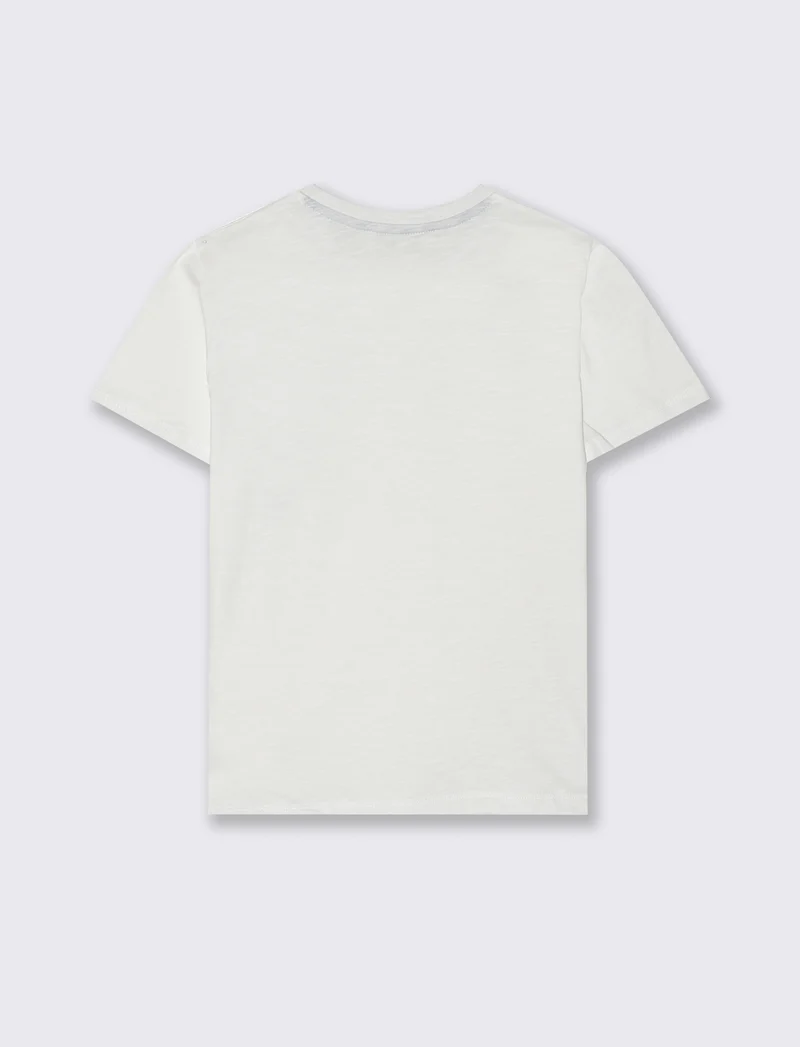 T-shirt mezza manica con tasca e stampa - Bianco