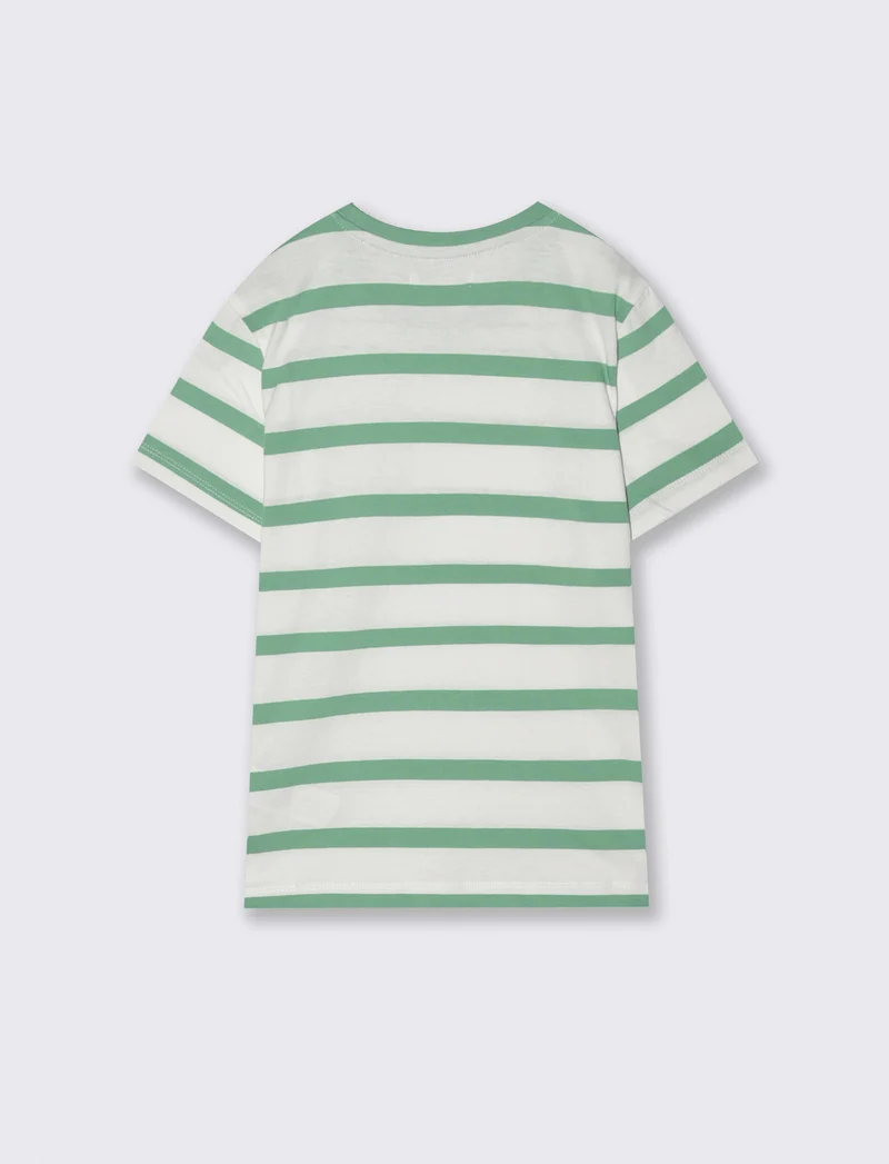 T-shirt estiva in cotone a righe - Verde