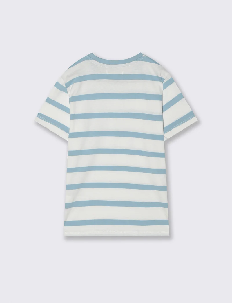 T-shirt estiva in cotone a righe - Azzurro