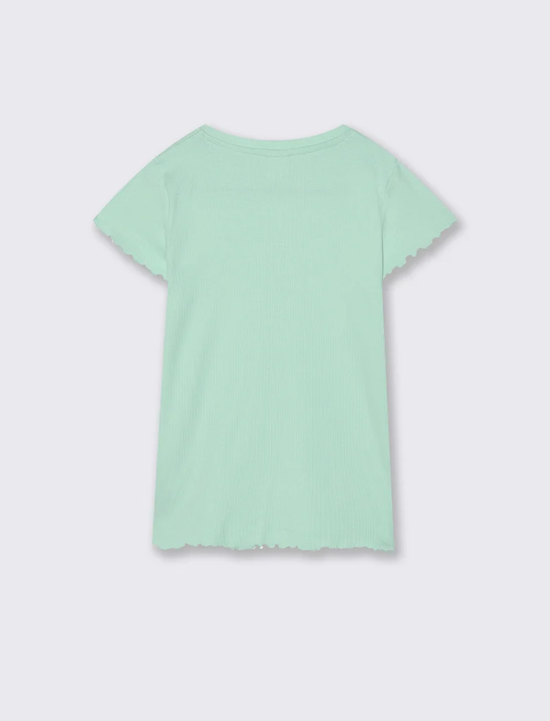 T-shirt girocollo in costina elastica - Verde acqua