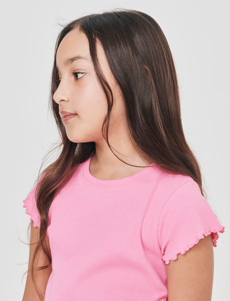 T-shirt girocollo in costina elastica - Rosa big bubble