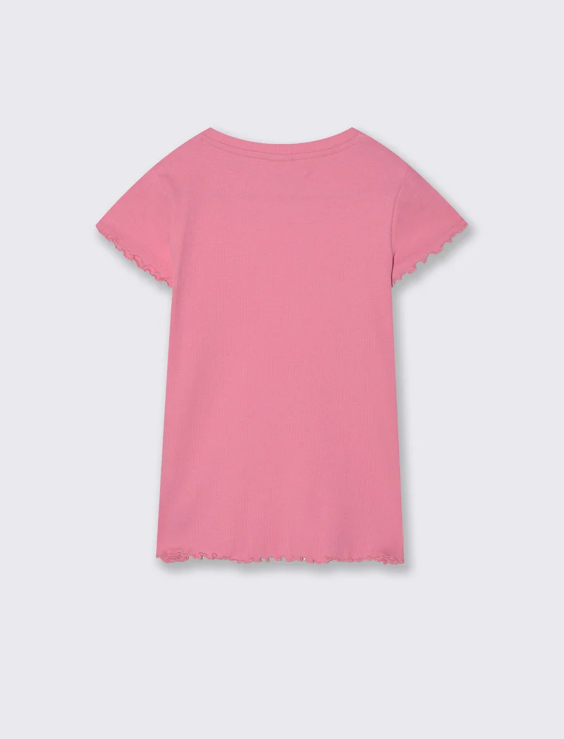 T-shirt girocollo in costina elastica - Rosa big bubble