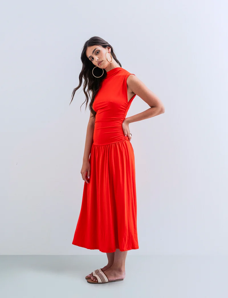 Vestito smanicato in viscosa per donna - Corallo