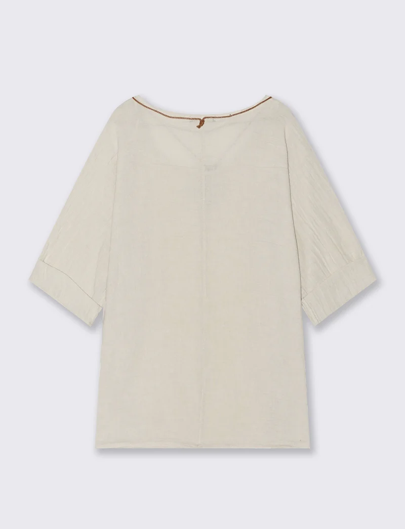 Casacca over con collana in cotone e lino - Beige