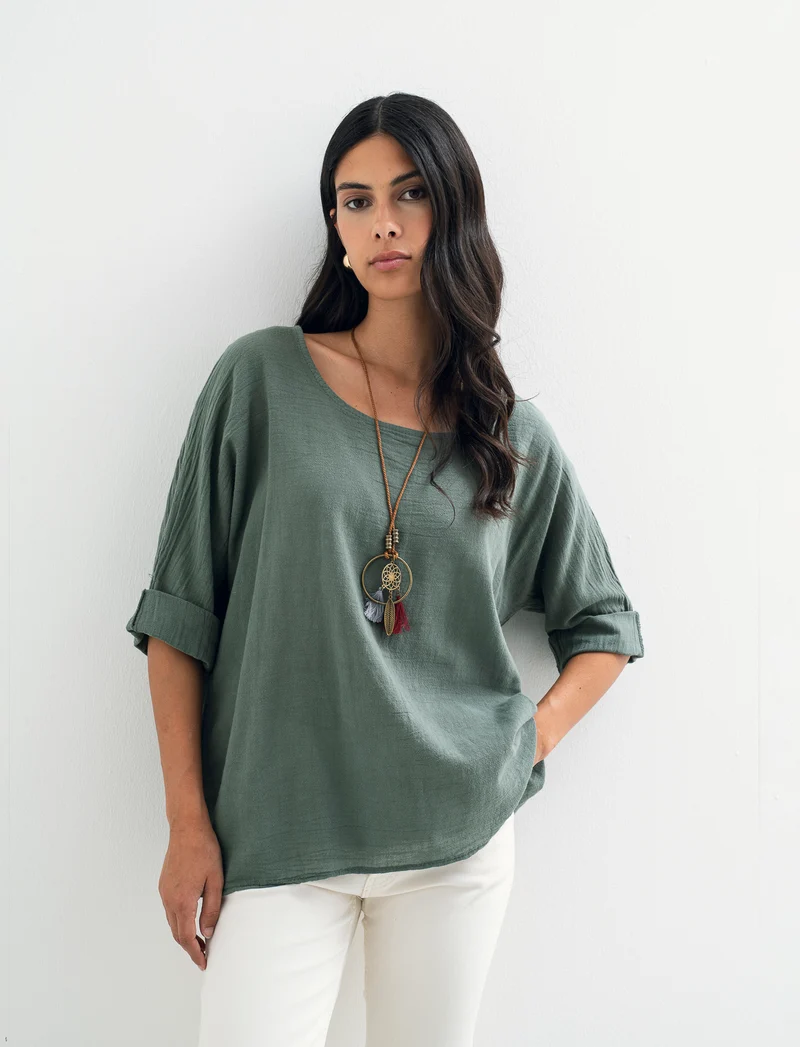 Casacca over con collana in cotone e lino - Ve.milit.