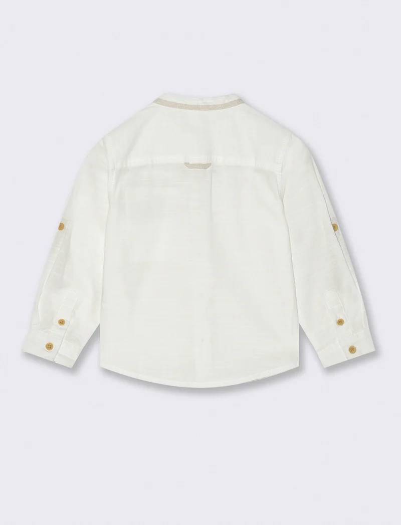 Camicia collo coreana con contrasti - Bianco latte