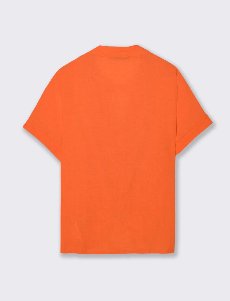 Camicia mezza manica collo coreana - Arancio