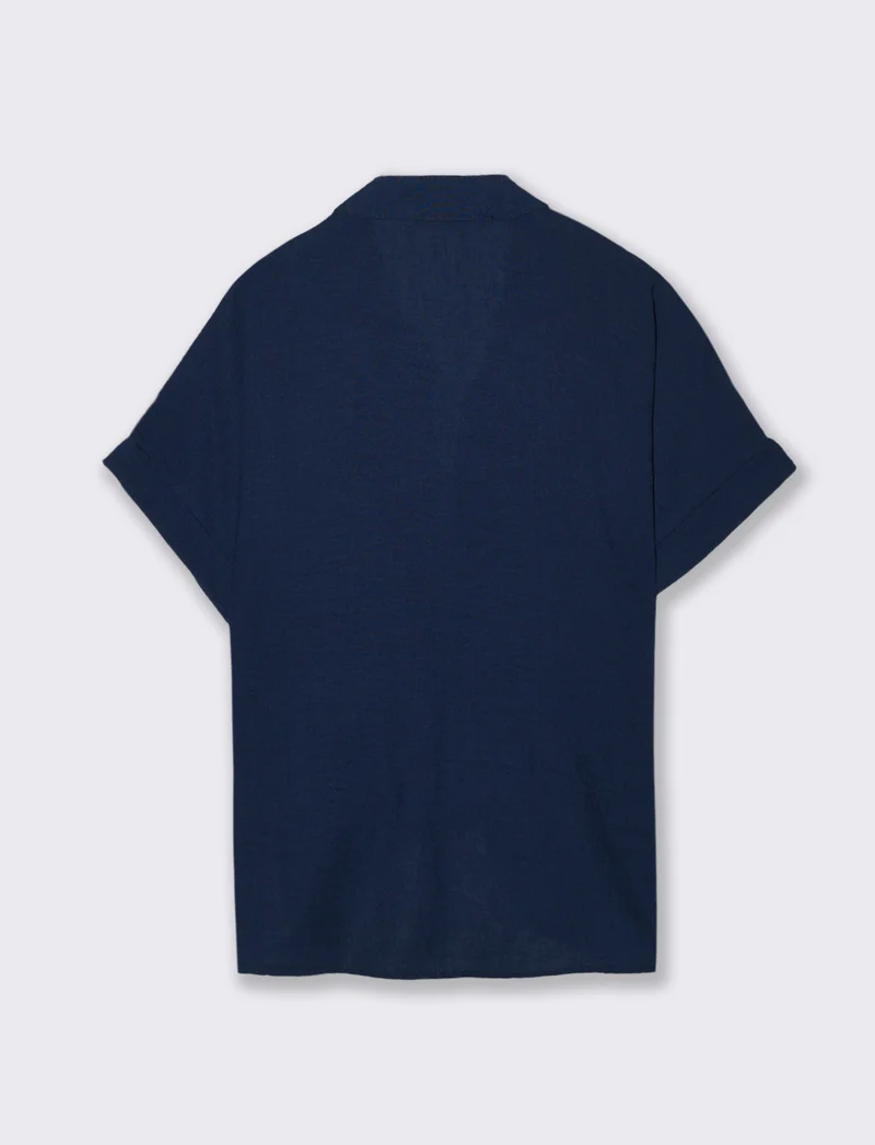 Camicia mezza manica collo coreana - Blu