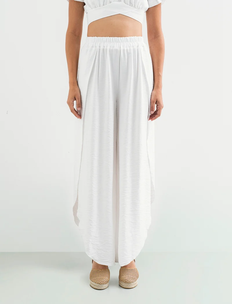 Pantalone a palazzo con elastico in vita - Bianco