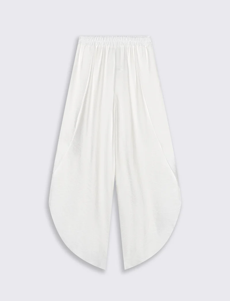 Pantalone a palazzo con elastico in vita - Bianco