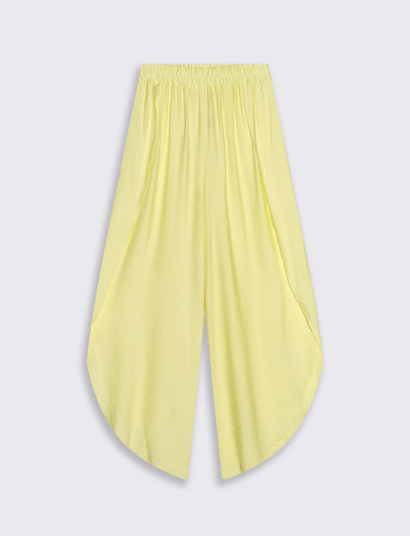 Pantalone a palazzo con elastico in vita - Giallo