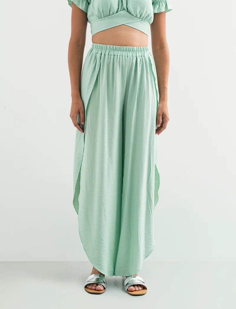 Pantalone a palazzo con elastico in vita - Verde acqua