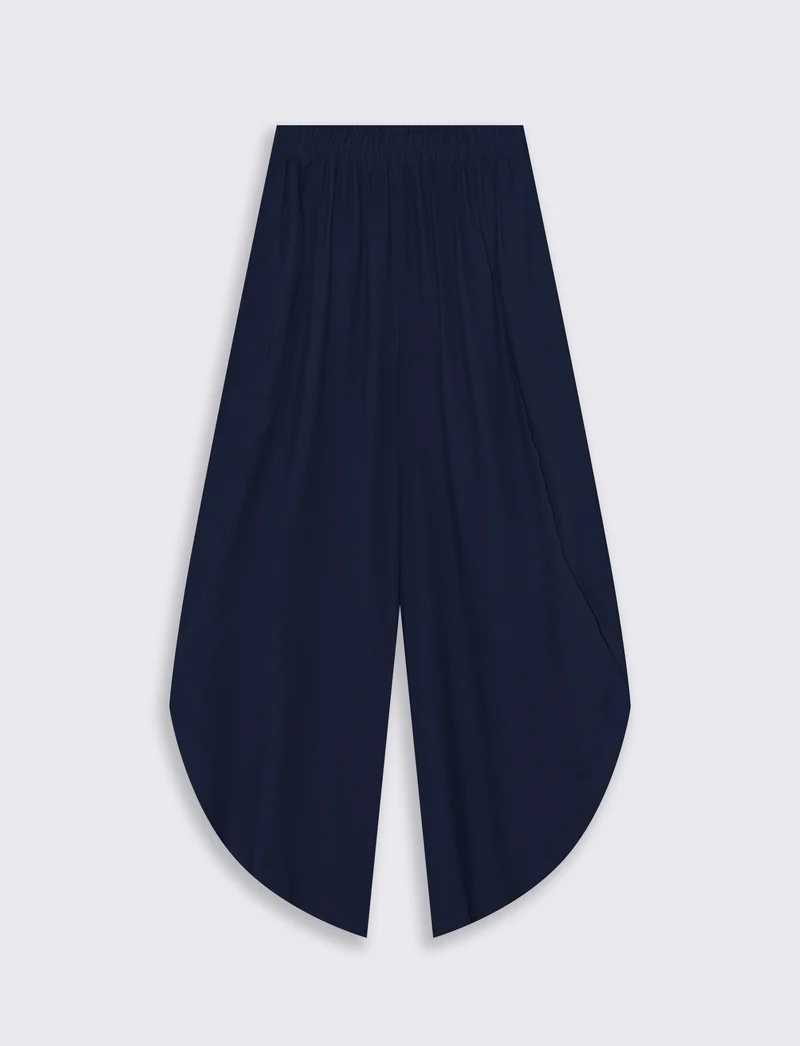 Pantalone a palazzo con elastico in vita - Blu