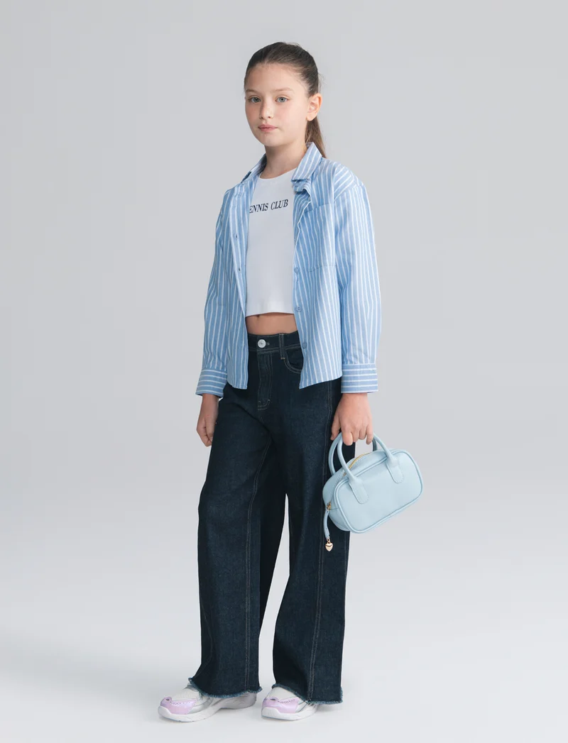 Jeans gamba ampia in denim elasticizzato - Denim