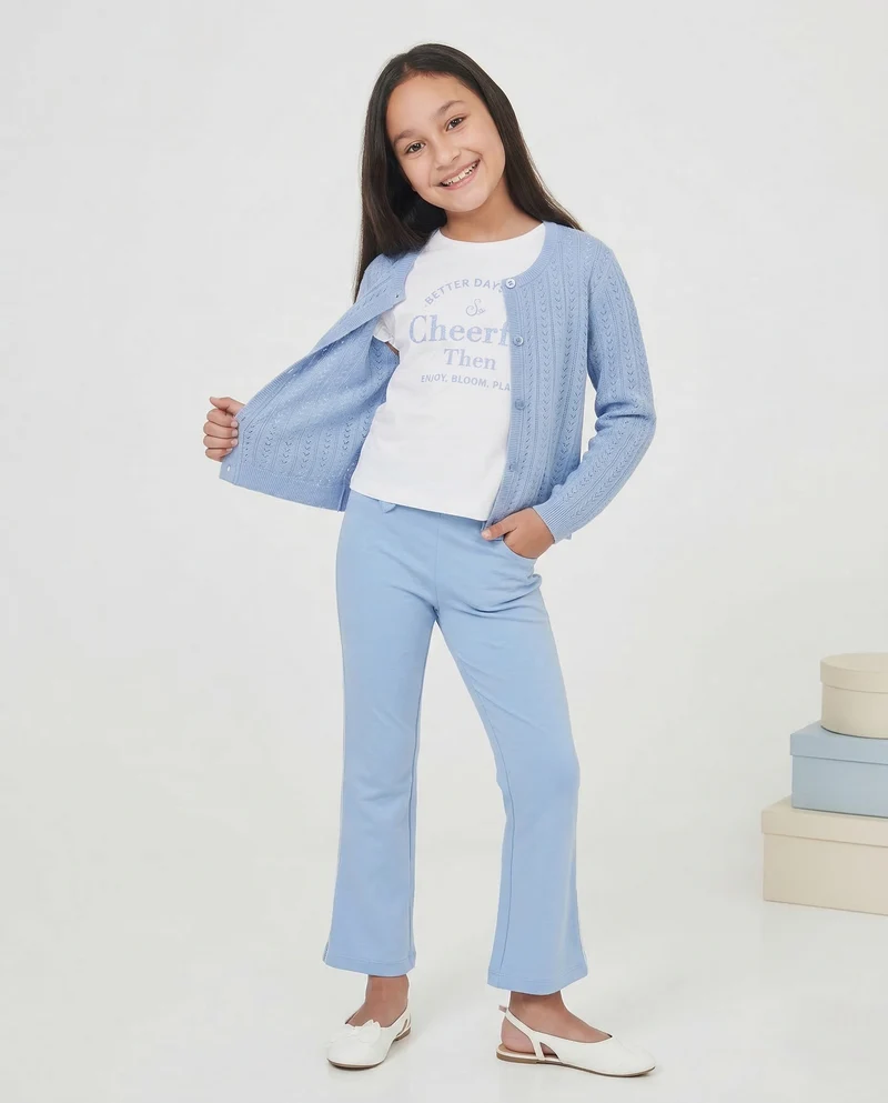 Cardigan traforato in cotone per bambina - Azzurro