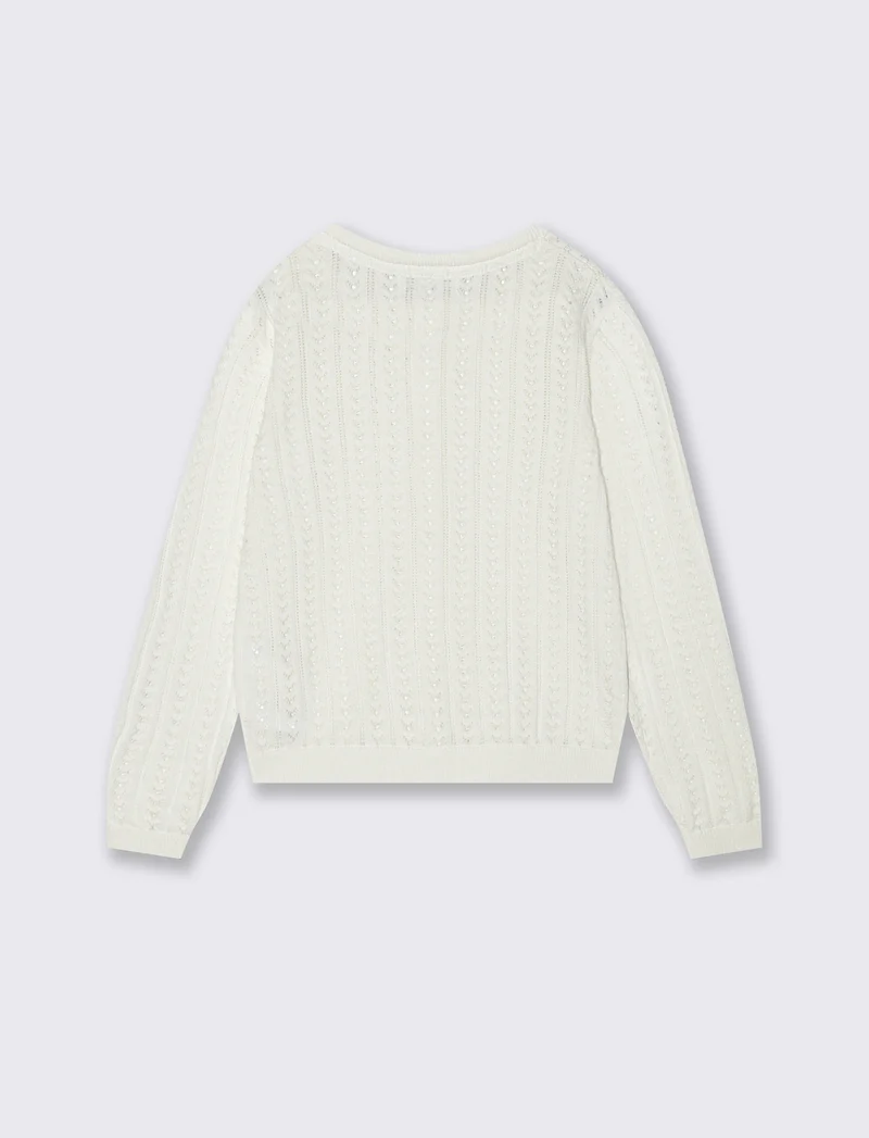 Cardigan traforato in cotone per bambina - Bianco latte
