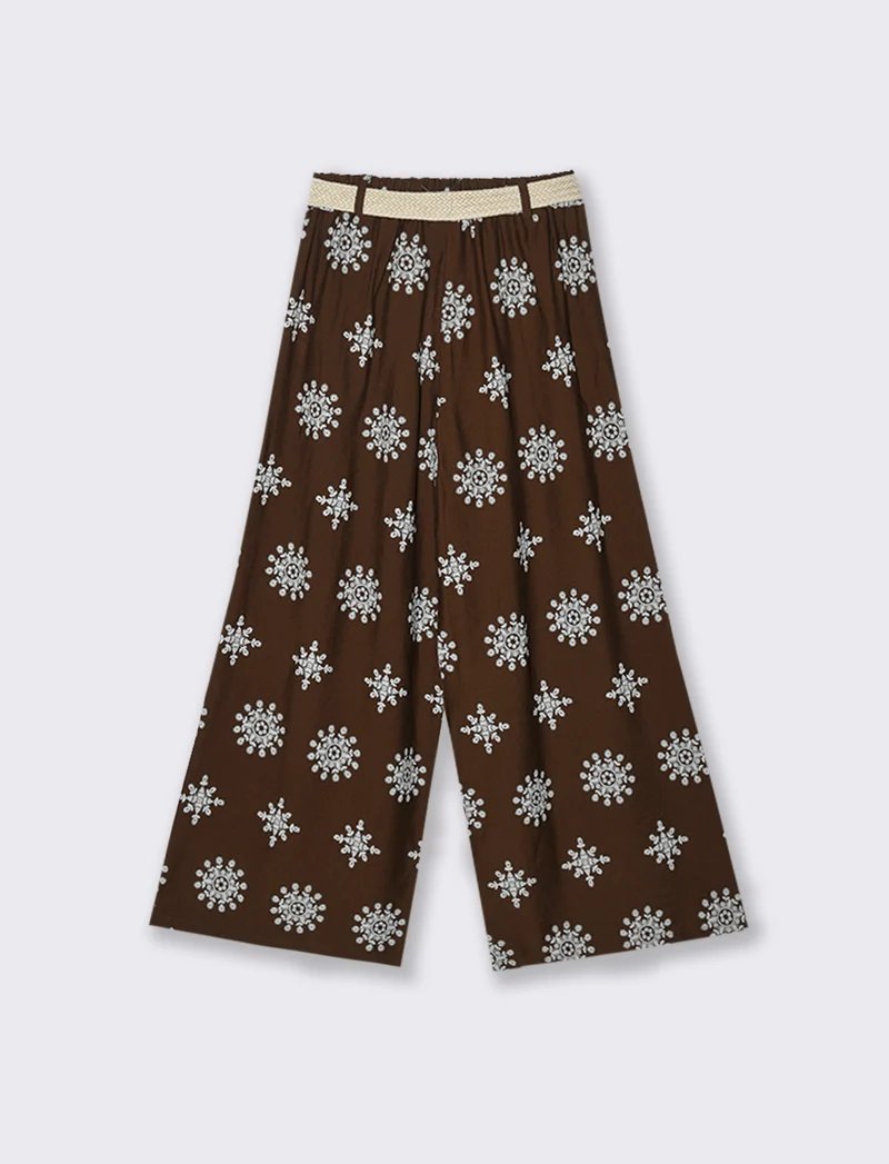 Pantalone palazzo stampato con cintura - Moro