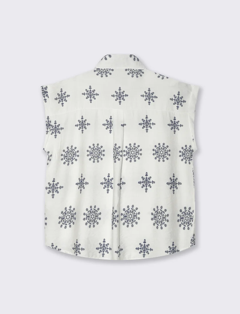 Camicia mezza manica tessuto ricamato - Bianco