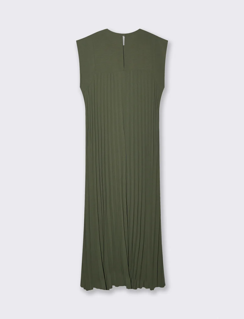 vestito lungo plisset giro manica - Verde militare