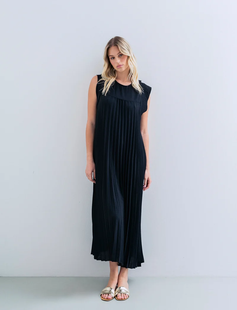 vestito lungo plisset giro manica - Nero